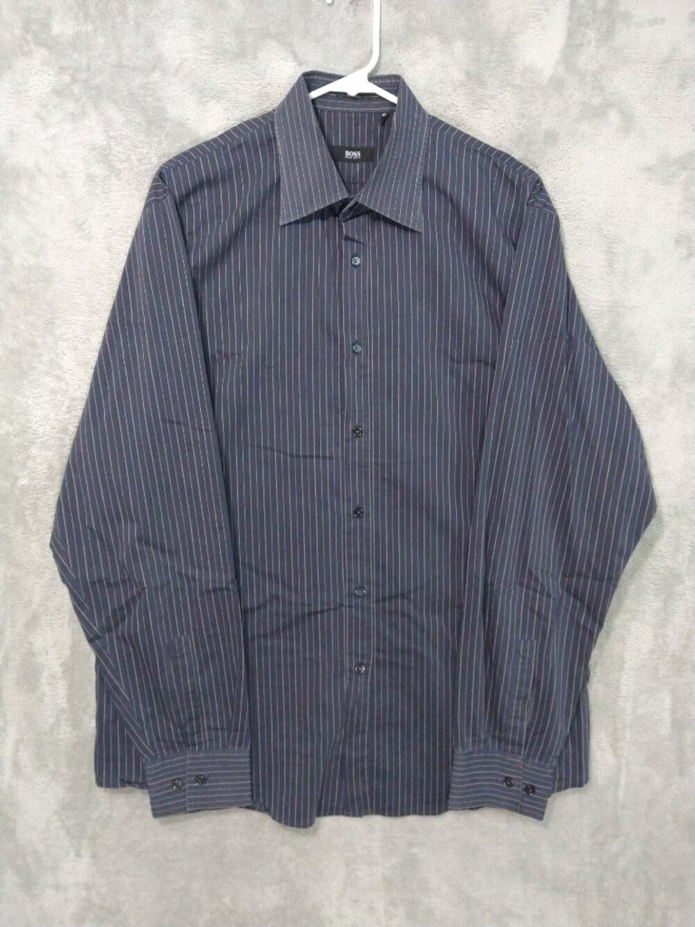 Hugo Boss Shirt Mens 16 Gray Striped Long Sleeve Button Up Cotton Stretch